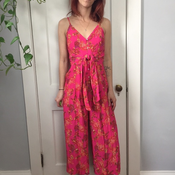 Free People Pants - Free People Pink Hot Tropics Boho Crop Jumpsuit